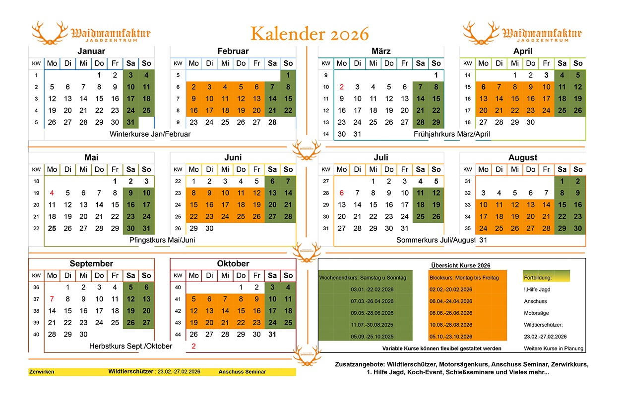 Terminkalender 2026 der Waidmanufaktur
